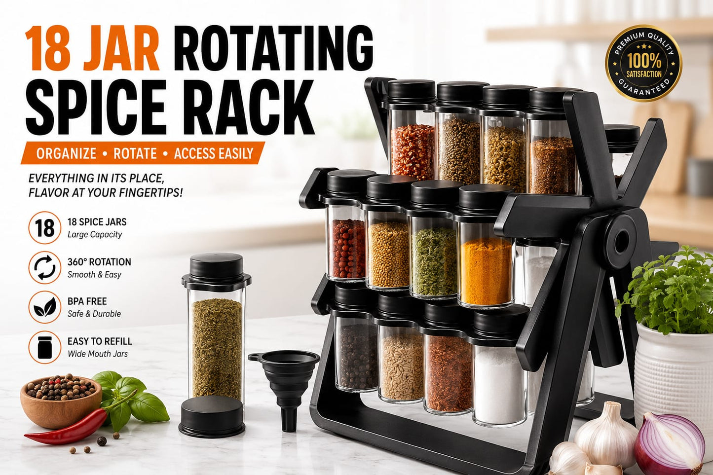 Spice Rack Organizer With 18 Spice Jars